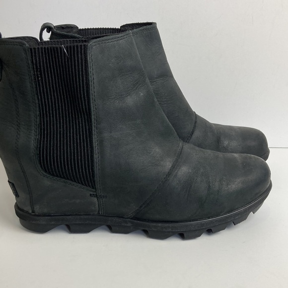 Sorel Joan Of Arctic Wedge II Chelsea Black Leather Booties Platform 10 NL3022 - Picture 4 of 16